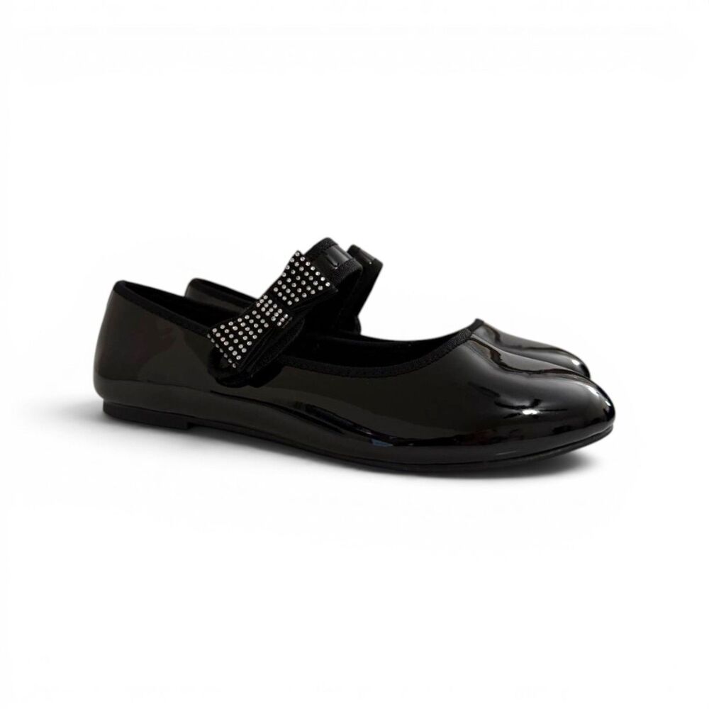 Jessica Simpson Big Girls Amy Black Patent Crystal Bow Ballet Flat, New! Size 5